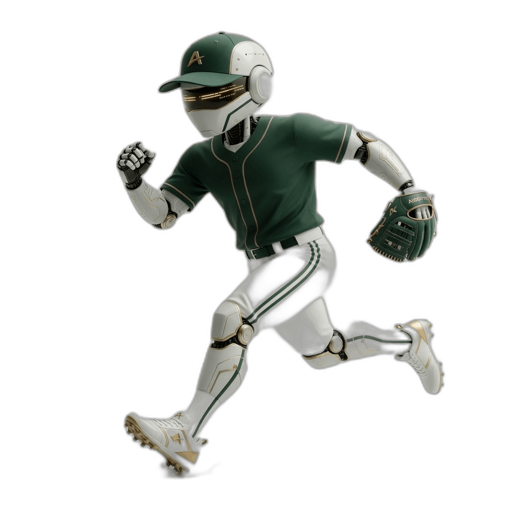 Aigentic robot player running the system in mid-stride